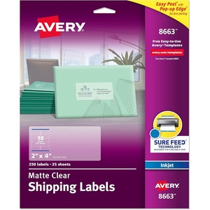 image:imageAvery Printable Shipping Labels with Sure Feed 2 x 4 Customizable Stickers Matte Clear 250 Blank Mailing Labels Great for Mailing Shipping and More 8663Shipping Labels