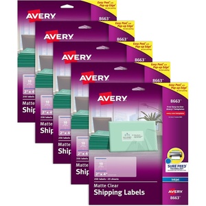 image:imageAvery Printable Shipping Labels with Sure Feed 2 x 4 Customizable Stickers Matte Clear 250 Blank Mailing Labels Great for Mailing Shipping and More 86635 Packs