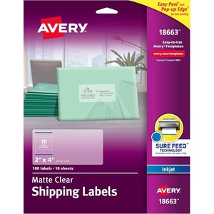 image:imageAvery Printable Shipping Labels with Sure Feed 2 x 4 Matte Clear 100 Blank Mailing Labels 18663Label