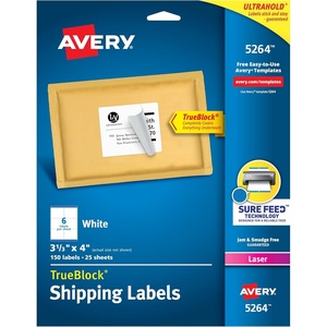 image:imageAvery Printable Shipping Labels with Sure Feed 313 x 4 White 150 Blank Mailing Labels 5264