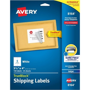 image:imageAvery Printable Shipping Labels with Sure Feed 313 x 4 White 150 Blank Mailing Labels 8164150 labels