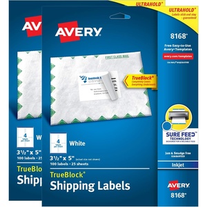 image:imageAvery Printable Shipping Labels with Sure Feed 35 x 5 White 100 Blank Mailing Labels 8168200 labels
