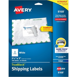 image:imageAvery Printable Shipping Labels with Sure Feed 35 x 5 White 100 Blank Mailing Labels 8168500 labels