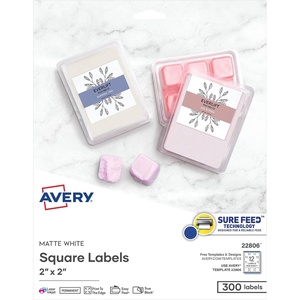 image:imageAvery Printable Square Labels 2 x 2 Matte White Laser amp Inkjet Compatible 300 Blank Labels Total Great for Branding Packaging Events and More 22806Matte White