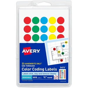 image:imageAvery SeeThrough ColorCoding Removable Labels 34 Inch Round Labels Assorted Translucent Colors NonPrintable 1015 Dot Stickers Total 5473