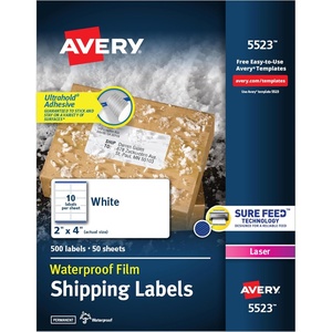 image:imageAvery Waterproof Labels with UltraHold Permanent Adhesive 2 x 4 500 Labels for Laser Printers 55232 x 4 Pack of 1