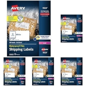 image:imageAvery Waterproof Labels with UltraHold Permanent Adhesive 2 x 4 500 Labels for Laser Printers 55232 x 4 Pack of 5