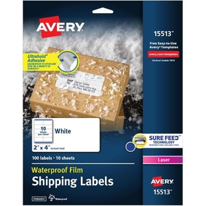 image:imageAvery Waterproof Printable Shipping Labels with Sure Feed 2 x 4 White 100 Blank Mailing Labels 15513