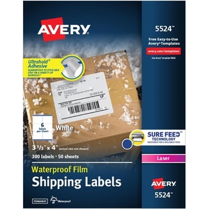 image:imageAvery Durable Waterproof Shipping Labels with Sure Feed Technology 313 x 4 White Laser Compatible 300 Blank Labels per Pack Great for Mailing Branding and More 5Pack of 55241500 labels