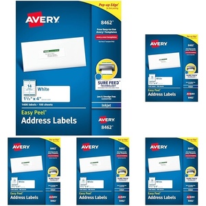 image:imageAvery Easy Peel Printable Address Labels Sure Feed Technology 113 x 4 White 1400 Blank Mailing Labels 08462One Size Pack of 5