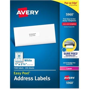 image:imageAvery Easy Peel Printable Address Labels with Sure Feed 1 x 258 Customizable Stickers White 7500 Blank Mailing Labels Great for Mailing Shipping and More 59600