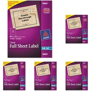 image:imageAvery Full Sheet Printable Shipping Labels 85 x 11 Matte Clear 10 Blank Mailing Labels 1866510 labels Pack of 5
