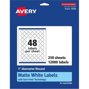 image:imageAvery Matte White Round Labels Sure Feed Technology 1 Diameter 1200 Matte White Printable Labels12 000 Labels