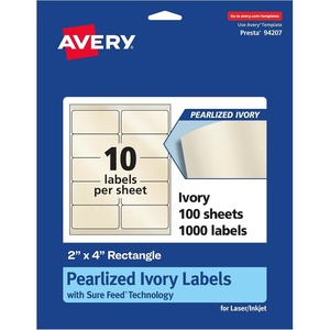 image:imageAvery Pearlized Ivory Rectangle Labels Sure Feed Technology 2 x 4 100 Pearlized Ivory Labels LaserInkjet Printable1 000 labels