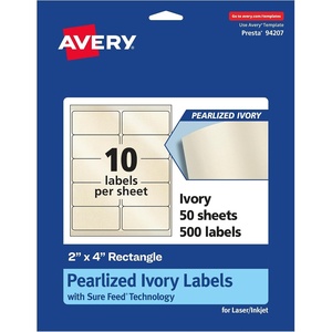 image:imageAvery Pearlized Ivory Rectangle Labels Sure Feed Technology 2 x 4 100 Pearlized Ivory Labels LaserInkjet Printable500 labels