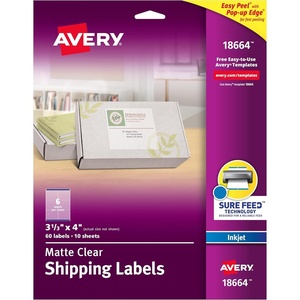 image:imageAvery Printable Shipping Labels with Sure Feed 313 x 4 Matte Clear 60 Blank Mailing Labels 186641