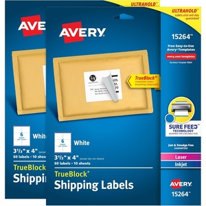image:imageAvery TrueBlock Shipping Labels Sure Feed Permanent 313 x 4 White 2 Pack 120 Labels Total 32134Pack of 2