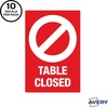 image:imageAvery Social Distancing Signs Table Closed Red Surface Safe ID 4 x 6 10 Removable Decals 83077