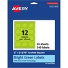 image:imageAvery Printable Arched Square Labels Sure Feed Technology 2 x 2316 Bright Green Labels PrinttoTheEdge LaserInkjet Printable 240 Total Great for Cosmetics and Soaps