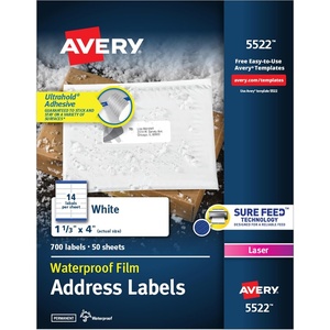 image:imageAvery Durable Waterproof Address Labels with Sure Feed Technology 113 x 4 White Laser Printer Compatible 700 Blank Labels Total Great for Mailing Branding and More 55223 500 labels