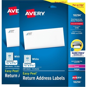 image:imageAvery Easy Peel Address Labels Sure Feed Permanent White 23 x 134 2 Pack 1200 Labels Total 32133