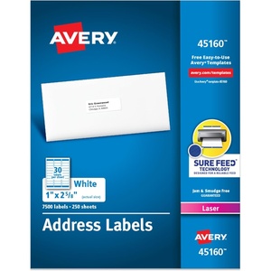 image:imageAvery Easy Peel Printable Address Labels Sure Feed Technology 1 x 258 Customizable Stickers White 7500 Blank Mailing Labels Great for Mailing Shipping and More 451607 500 labels