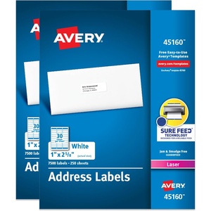image:imageAvery Easy Peel Printable Address Labels Sure Feed Technology 1 x 258 Customizable Stickers White 7500 Blank Mailing Labels Great for Mailing Shipping and More 4516015 000 Labels