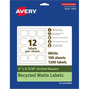 image:imageAvery EcoFriendly Matte White Recycled Arched Square Labels 2 x 2316 PrinttoTheEdge Matte White Labels Permanent Adhesive LaserInkjet Printable 120 Total1 200 labels