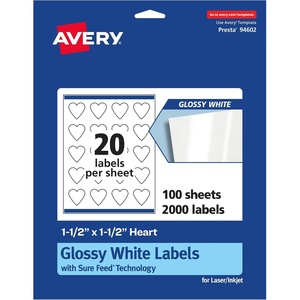 image:imageAvery Glossy White Heart Labels Sure Feed Technology 15 x 15 200 Glossy White Labels PrinttoTheEdge Permanent Adhesive LaserInkjet Printable2 000 labels