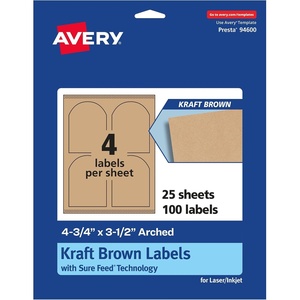 image:imageAvery Kraft Brown Arched Labels Sure Feed Technology 475 x 35 200 Kraft Brown Labels PrinttoTheEdge LaserInkjet Printable100 labels