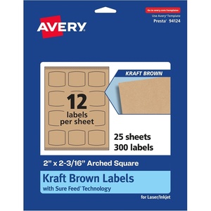 image:imageAvery Kraft Brown Arched Square Labels Sure Feed Technology 2 x 2316 180 Kraft Brown Labels PrinttoTheEdge LaserInkjet Printable300 labels