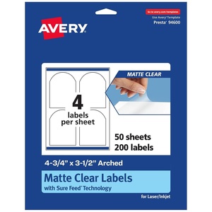 image:imageAvery Matte Clear Arched Labels Sure Feed Technology 475 x 35 40 Matte Clear Labels PrinttoTheEdge LaserInkjet Printable200 labels