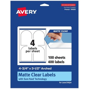 image:imageAvery Matte Clear Arched Labels Sure Feed Technology 475 x 35 40 Matte Clear Labels PrinttoTheEdge LaserInkjet Printable400 labels