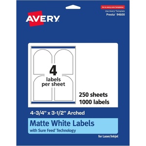 image:imageAvery Matte White Arched Labels Sure Feed Technology 475 x 35 100 Matte White Printable Labels1 000 Labels