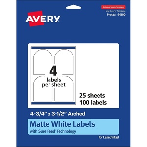 image:imageAvery Matte White Arched Labels Sure Feed Technology 475 x 35 100 Matte White Printable Labels100 Labels