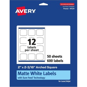 image:imageAvery Matte White Arched Square Labels Sure Feed Technology 2 x 2316 300 White Labels PrinttoTheEdge Permanent Adhesive LaserInkjet Printable600 labels