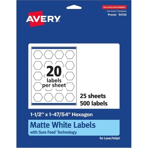 image:imageAvery Matte White Hexagon Labels Sure Feed Technology 15 x 14754 500 White Labels PrinttoTheEdge Permanent Adhesive LaserInkjet Printable500 labels
