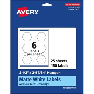 image:imageAvery Matte White Hexagon Labels Sure Feed Technology 25 x 25764 150 White Labels PrinttoTheEdge Permanent Adhesive LaserInkjet Printable150 labels