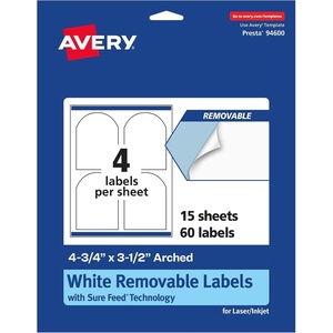 image:imageAvery Matte White Removable Arched Labels Sure Feed Technology PrinttoTheEdge 475 x 35 400 Removable Labels LaserInkjet Printable60 labels