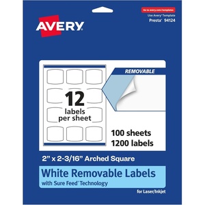 image:imageAvery Matte White Removable Arched Square Labels Sure Feed Technology PrinttoTheEdge 2 x 2316 180 Removable Labels LaserInkjet Printable1 200 labels
