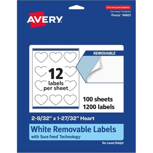 image:imageAvery Matte White Removable Heart Labels Sure Feed Technology PrinttoTheEdge 2932 x 12732 180 Removable Labels LaserInkjet Printable1 200 labels