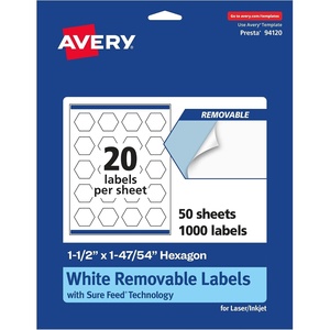 image:imageAvery Matte White Removable Hexagon Labels Sure Feed Technology PrinttoTheEdge 112 x 14754 300 Removable Labels LaserInkjet Printable1 000 labels