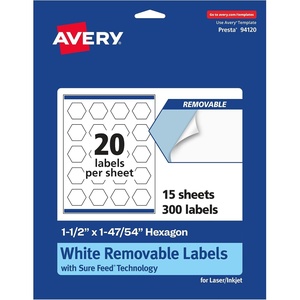 image:imageAvery Matte White Removable Hexagon Labels Sure Feed Technology PrinttoTheEdge 112 x 14754 300 Removable Labels LaserInkjet Printable300 labels
