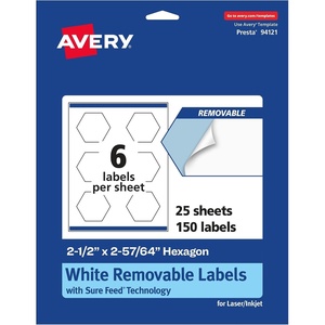 image:imageAvery Matte White Removable Hexagon Labels Sure Feed Technology PrinttoTheEdge 212 x 25764 90 Removable Labels LaserInkjet Printable150 labels