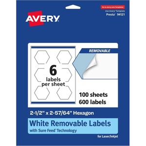image:imageAvery Matte White Removable Hexagon Labels Sure Feed Technology PrinttoTheEdge 212 x 25764 90 Removable Labels LaserInkjet Printable600 labels