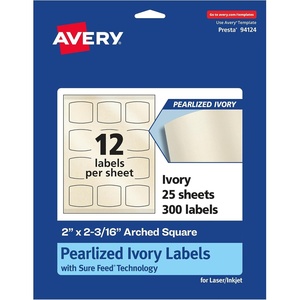 image:imageAvery Pearlized Ivory Arched Square Labels Sure Feed Technology PrinttoTheEdge 2 x 2316 120 Pearlized Ivory Labels LaserInkjet Printable300 labels
