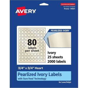 image:imageAvery Pearlized Ivory Heart Labels Sure Feed Technology PrinttoTheEdge 075 x 075 800 Pearlized Ivory Labels LaserInkjet Printable2 000 labels