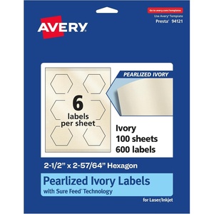 image:imageAvery Pearlized Ivory Hexagon Labels Sure Feed Technology PrinttoTheEdge 212 x 25764 60 Pearlized Ivory Labels LaserInkjet Printable600 labels