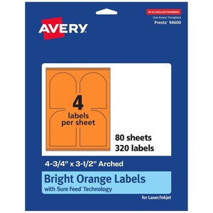 image:imageAvery Printable Arched Labels Sure Feed Technology 434 x 312 Bright Orange Labels PrinttoTheEdge LaserInkjet Printable 80 Total Great for Shipping and Wine Bottles320 labels