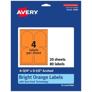 image:imageAvery Printable Arched Labels Sure Feed Technology 434 x 312 Bright Orange Labels PrinttoTheEdge LaserInkjet Printable 80 Total Great for Shipping and Wine Bottles80 labels